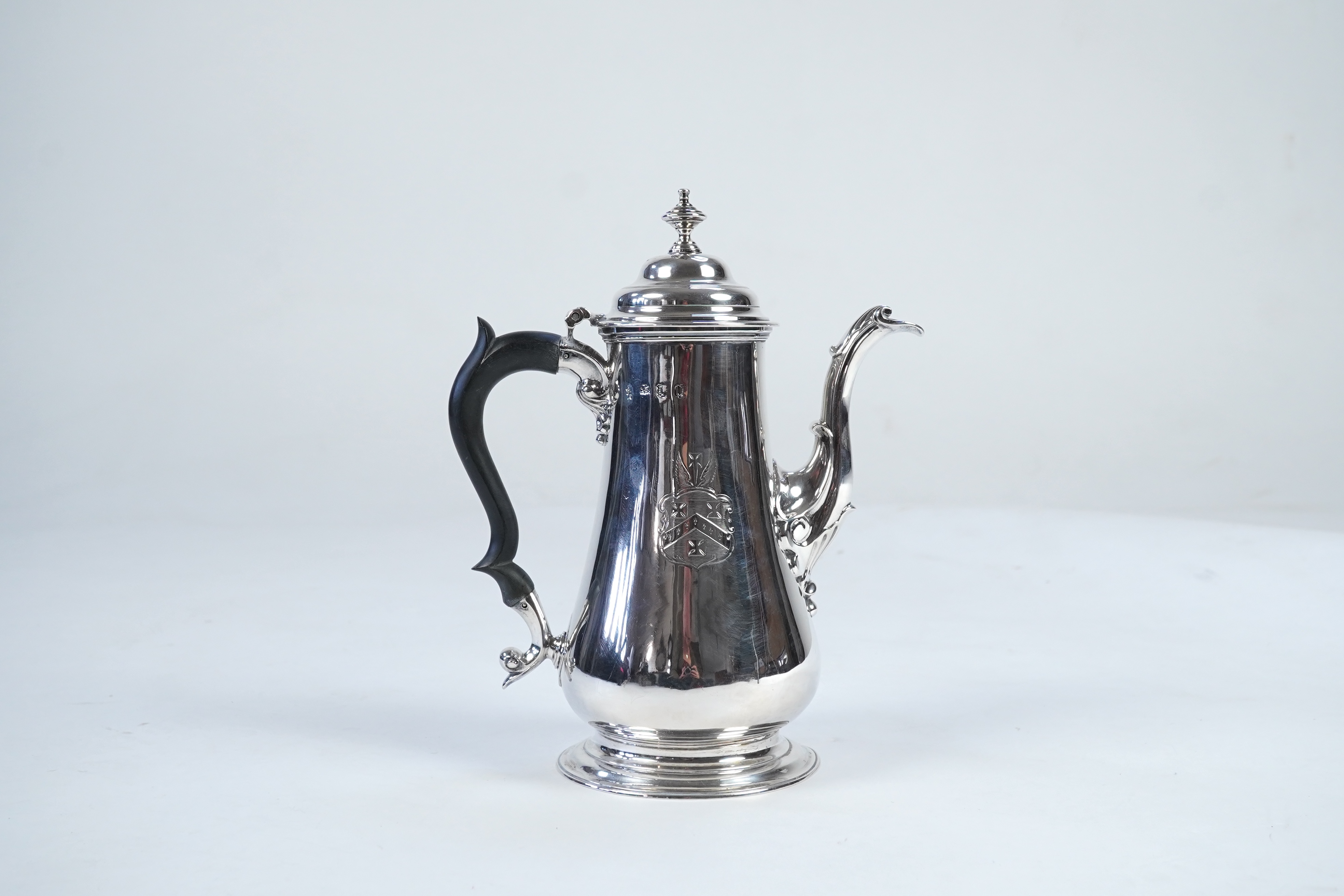 A late George II silver coffee pot, by William & Robert Peaston